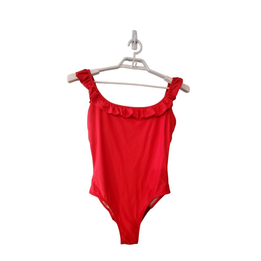 J Crew ruffle scoopback swimsuit womens size 14 one piece red